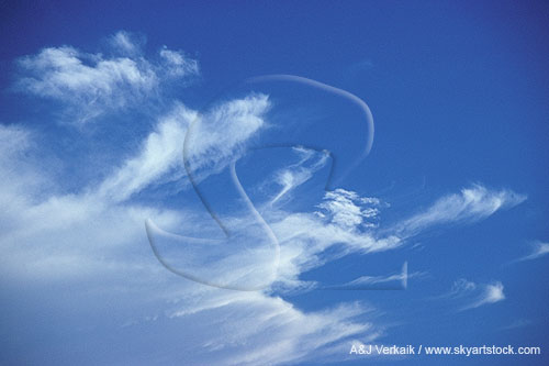 A flight of wispy clouds in a pure blue sky
