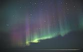 Curtain of colorful aurora in a star-filled arctic sky