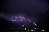 Lightning strikes and filaments over a town