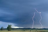 Two fine daylight lightning bolts with silvery white channels