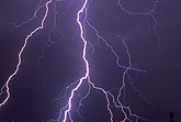 Close-up of forked branches in lightning with fine filaments