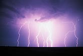 Multiple cloud-to-ground lightning bolts create a highly electric glow