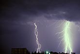 Brilliant, menacing, highly electric cloud-to-ground lightning bolts