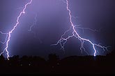 Very close lightning forks with colored filaments