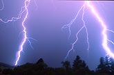 Ribbon lightning: first return stroke sharp, the rest blurred by motion