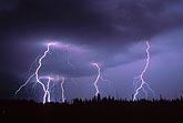 Cloud-to-ground lightning bolts in a stormy sky 