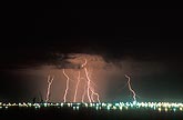 Multiple cloud-to-ground lightning strikes enlighten a city