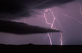 Finely etched lightning strikes with dark low clouds