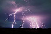 Amazing, electrifying multiple lightning strikes in a twilight sky