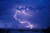 A beautiful looping lightning bolt electrifies a twilight shower