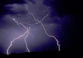 Zigzag lightning bolts in an inky sky
