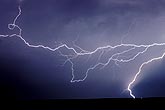 A flash of rare horizontal lightning dangles over a discharge bolt