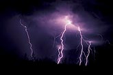 Lightning discharge bolts cut through a stormy sky