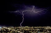 Lightning arcs and discharges over a city at night