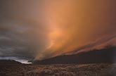 A strong gust front and Arcus, illuminated by twilight orange