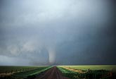 Overview of a large tornado within a low wall cloud