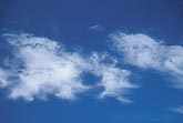 Free-floating tufts of Cirrus clouds drift in a peaceful abstract sky