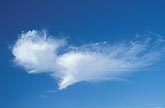 Joyous tufts of fanciful cloud dance in a blue sky abstract