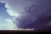 Tornadic supercell storm with wall cloud and funnel cloud