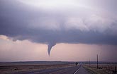 Tornado funnel, narrowing and becoming curved