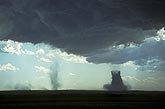 Two simultaneous debris clouds, one from a gustnado, the other a tornado