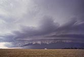 Wide view of an approaching shelf cloud on a severe storm