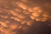 Bands of Mammatus clouds catch sunlight from a low